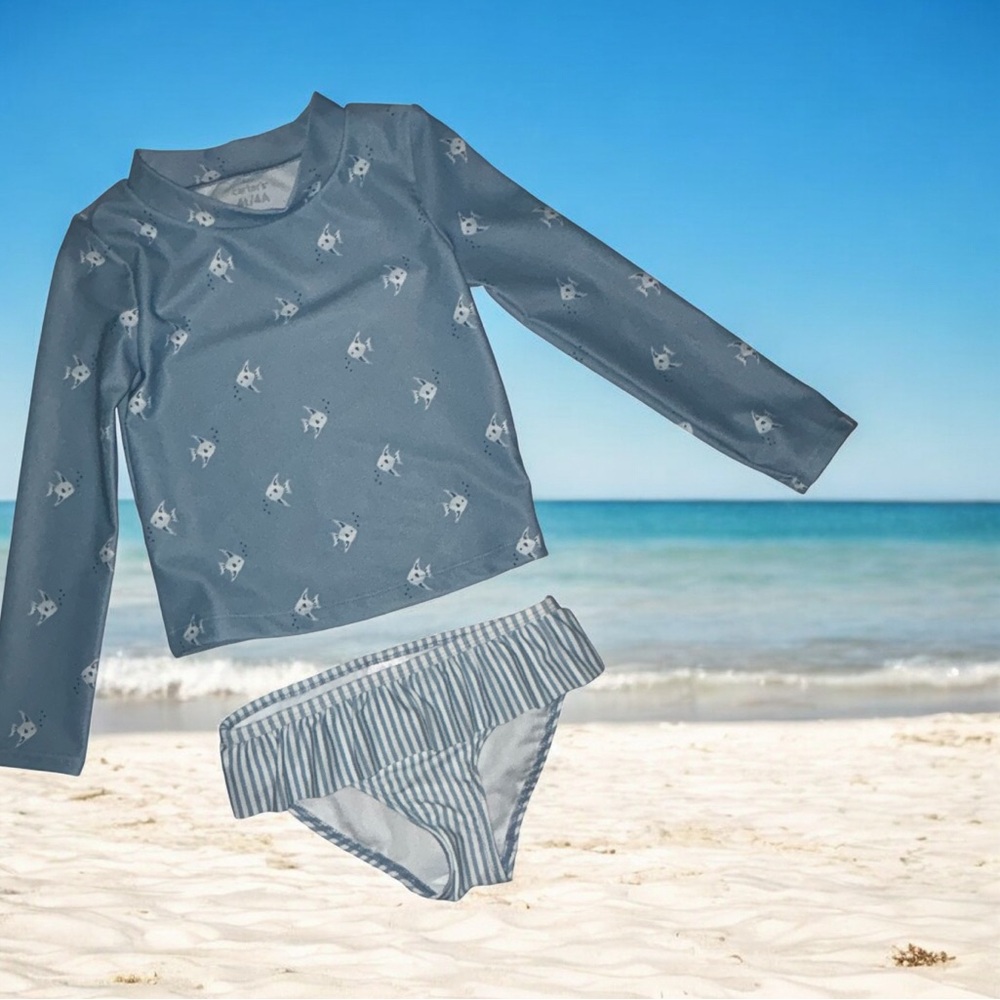 Carter's Girls Nautical bikini Bathing Suit Set Rashguard Blue Swimwear UPF 50+
